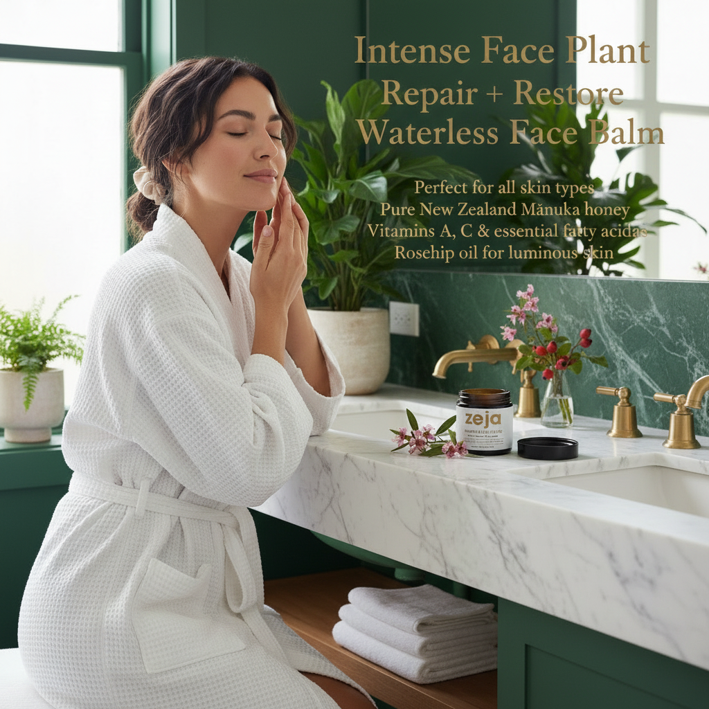 Intense Face Plant Repair + Restore Waterless Face Balm Hero Banner - Green Bathroom with Benefits